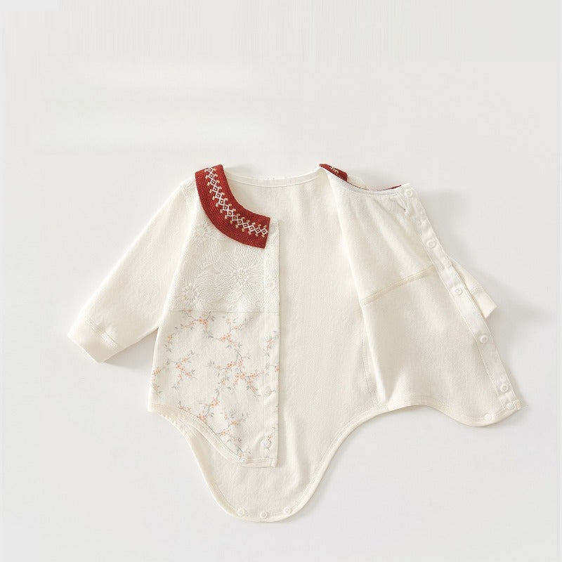 Cotton Long Sleeve Snap-Up Bodysuit - Red Flower