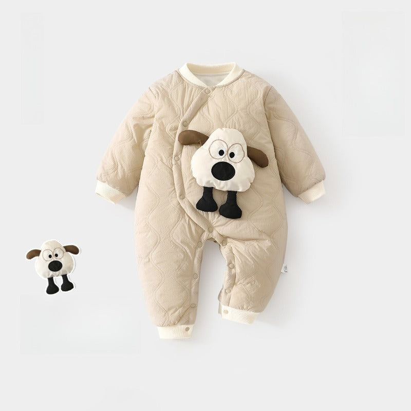 Cotton Long Sleeve Snap-Up Quilted Romper - Pink Bunny