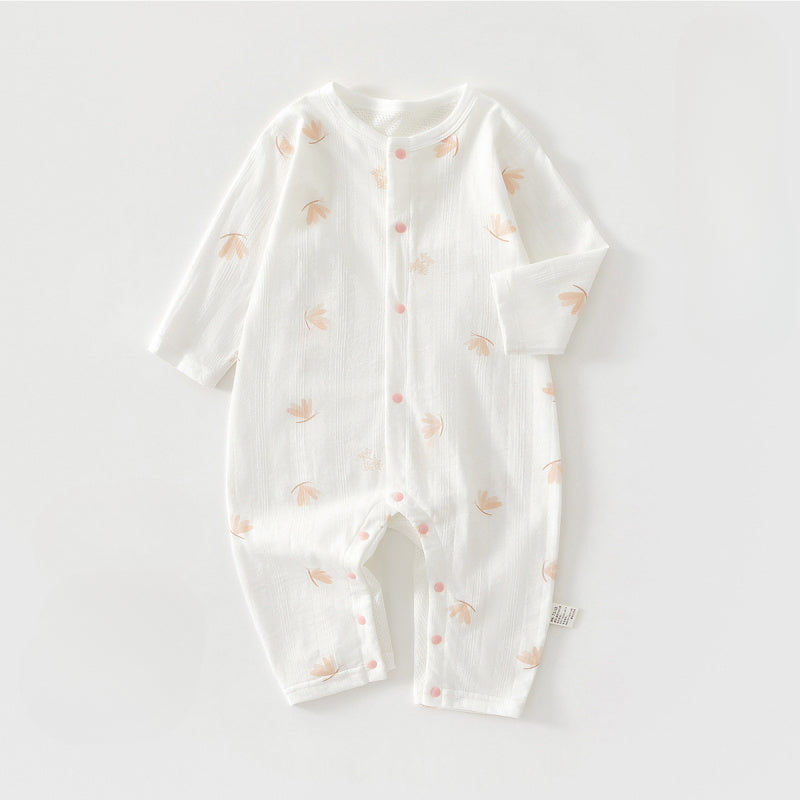 100% Cotton Long Sleeve Snap-Up Romper - Elephant & Flowers - Organic Cotton Clubs