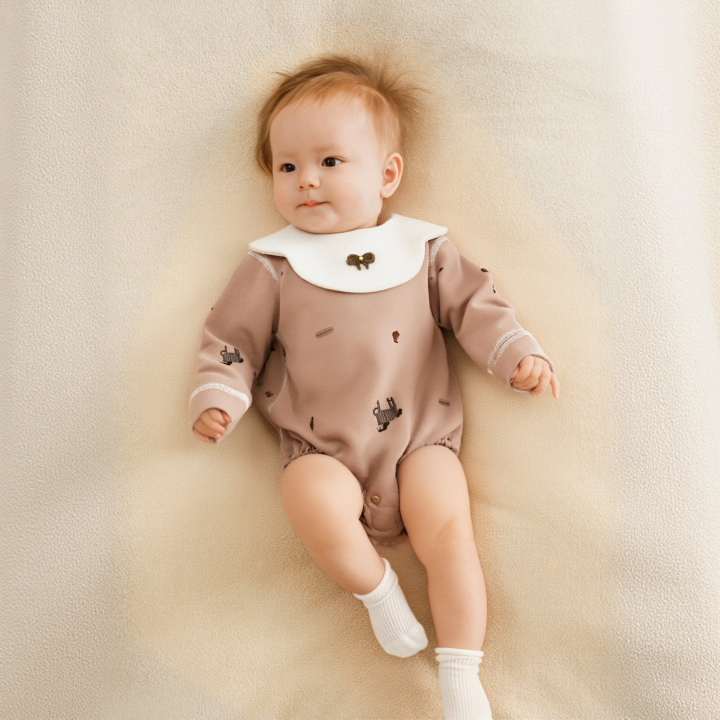 100% Cotton Long Sleeve Pullover Bodysuit - Cute Elephant & Flowers