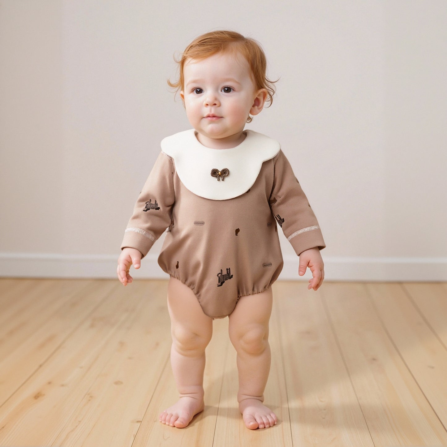 100% Cotton Long Sleeve Pullover Bodysuit - Cute Elephant & Flowers