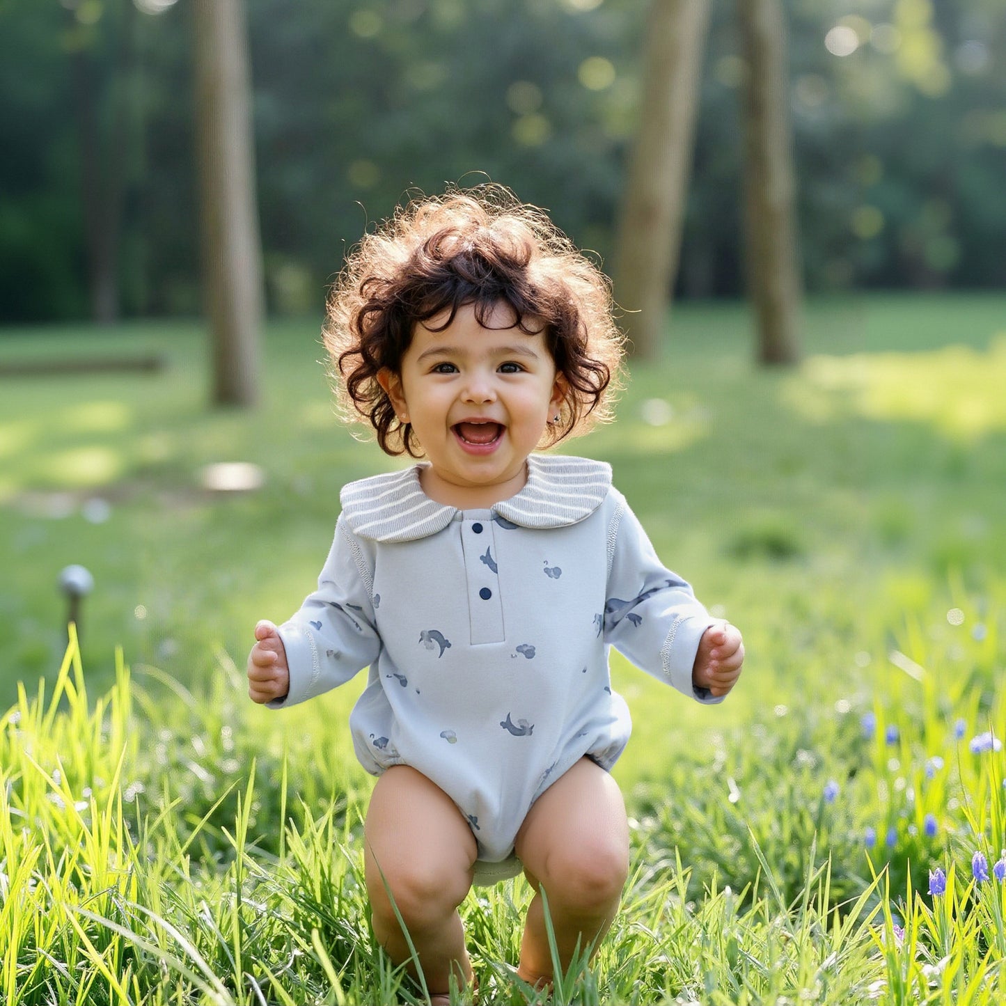 100% Cotton Long Sleeve Pullover Bodysuit - Brown Elephant