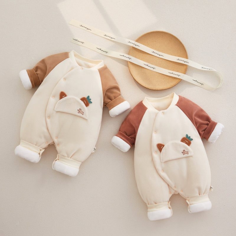 Barboteuse matelassée à manches longues, 100 % coton, extra chaude – Lapin marron