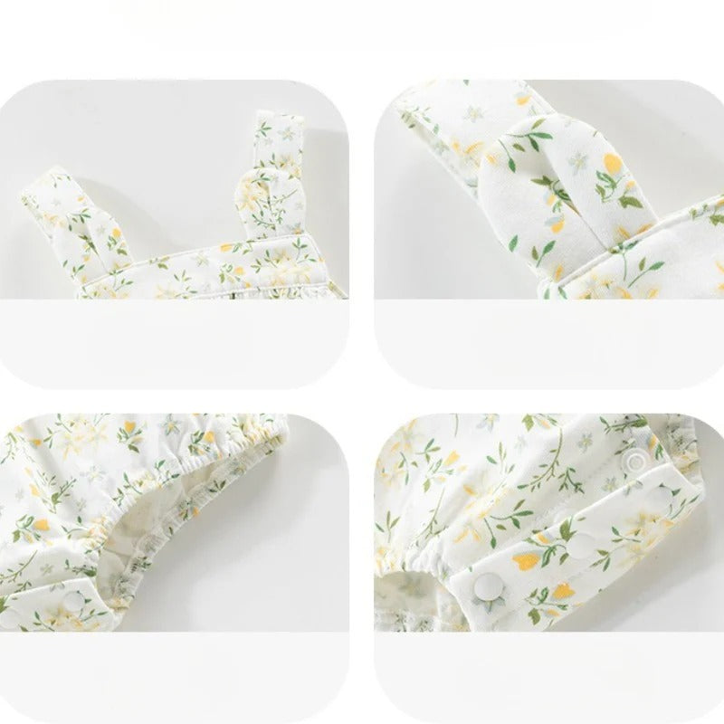 100% Cotton Sleeveless Bodysuit - Green Floral Garden