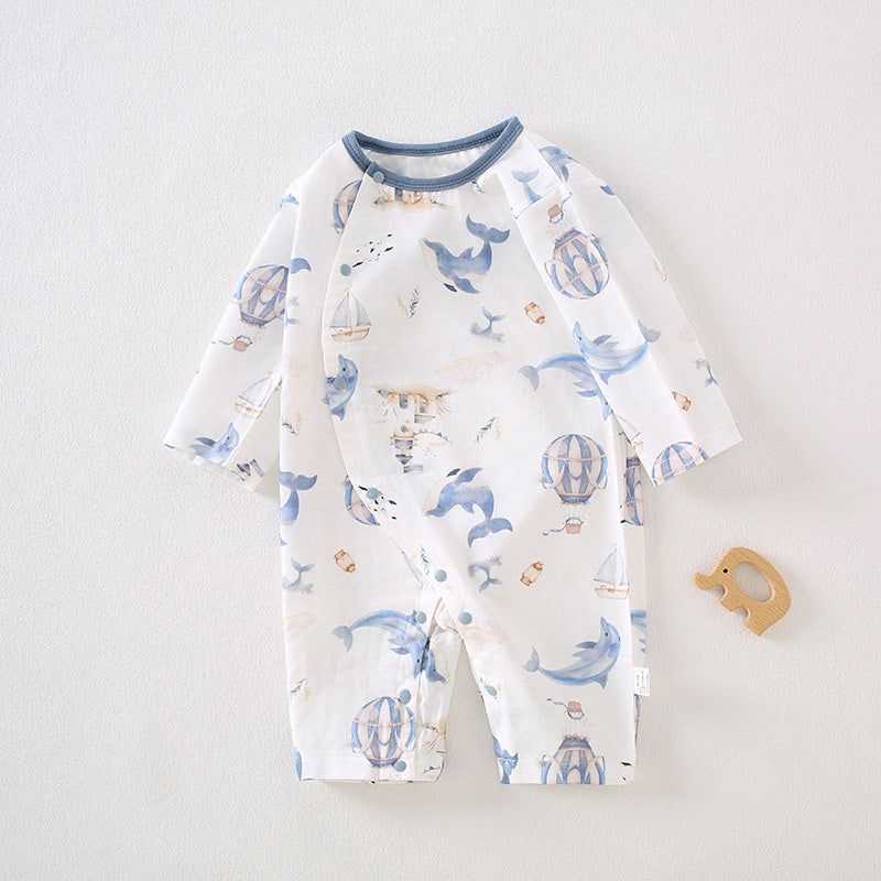 Cotton & Bamboo Muslin Long Sleeve Romper - Little Cherry