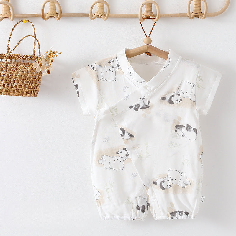 Cotton & Bamboo Muslin Short Sleeve Romper - Flower with Bunny