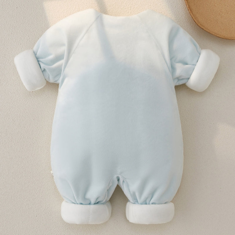 Barboteuse matelassée à manches longues, 100 % coton, extra chaude - Ours bleu