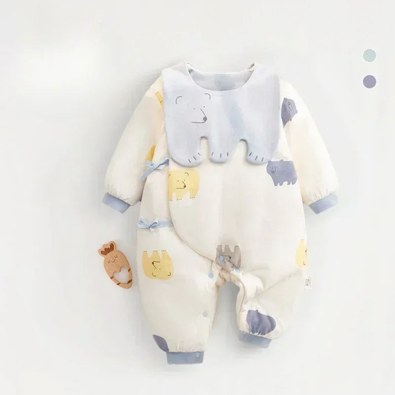 100% Cotton Extra Warm Long Sleeve Quilted Romper with Bib- Pink Whale - Organic Cotton Clubs