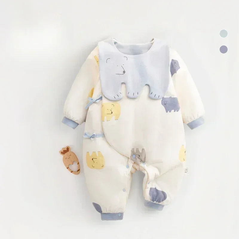 100% Cotton Extra Warm Long Sleeve Quilted Romper with Bib- Pink Whale - Organic Cotton Clubs