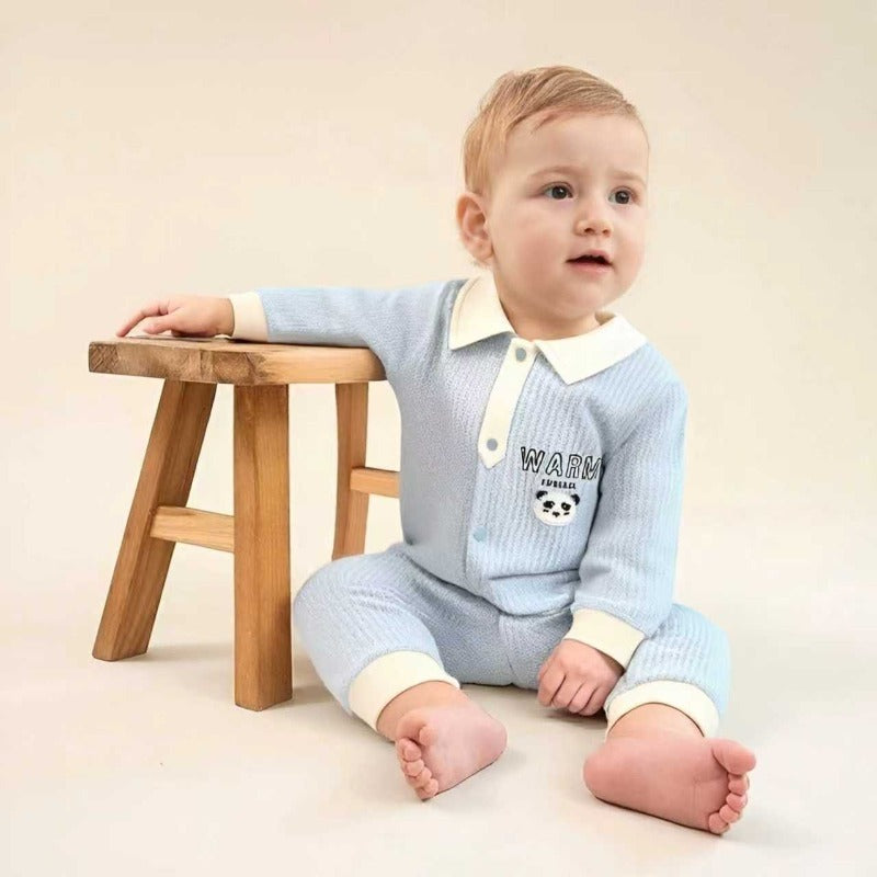 100% Cotton Long Sleeve Romper - Blue Panda