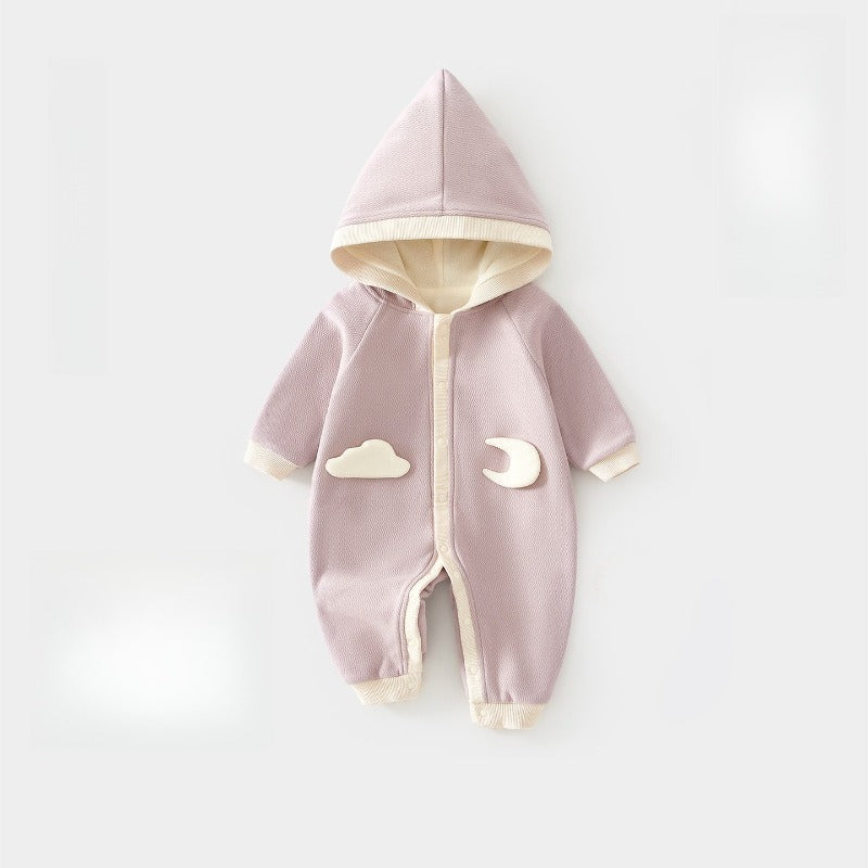 Cotton Quilted Hoodie Snap-Up Romper - Brown Koala