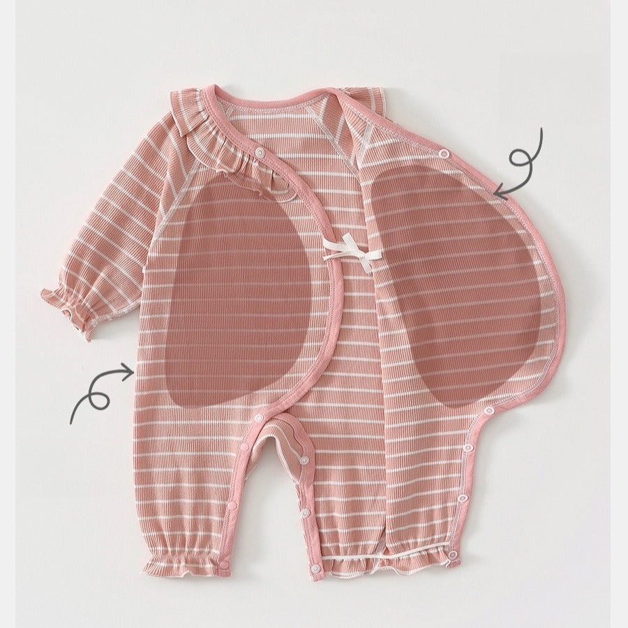 100% Cotton Long-Sleeve Kimono Romper - Brown