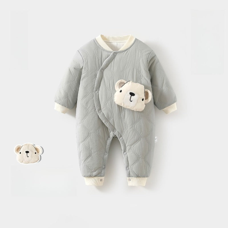 Cotton Long Sleeve Snap-Up Quilted Romper - Pink Bunny