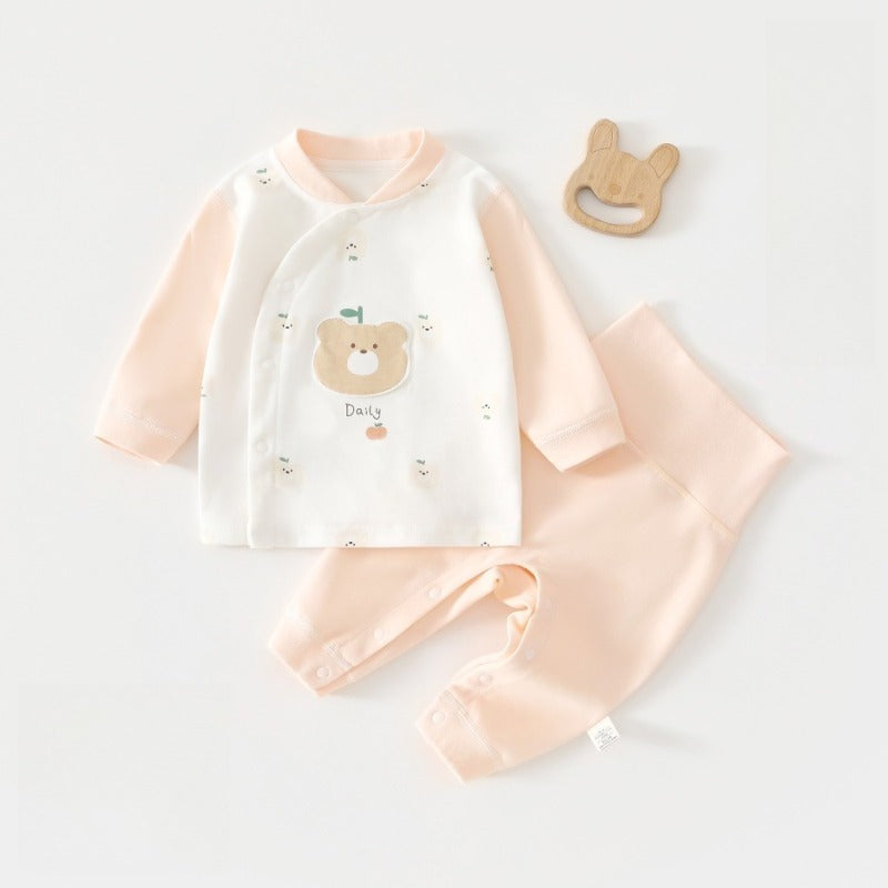 100% Cotton Long Sleeve Snap-Up Top & Pants Set - Brown Bear