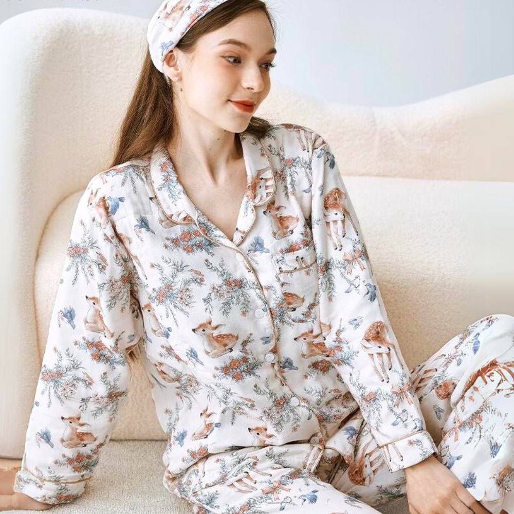 Organic Cotton Muslin Warm Maternity Pajama- Blue Dream Garden