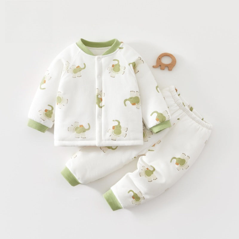 100% Cotton Long Sleeve Quilted Top & Pants Set- Green Cookie Bear