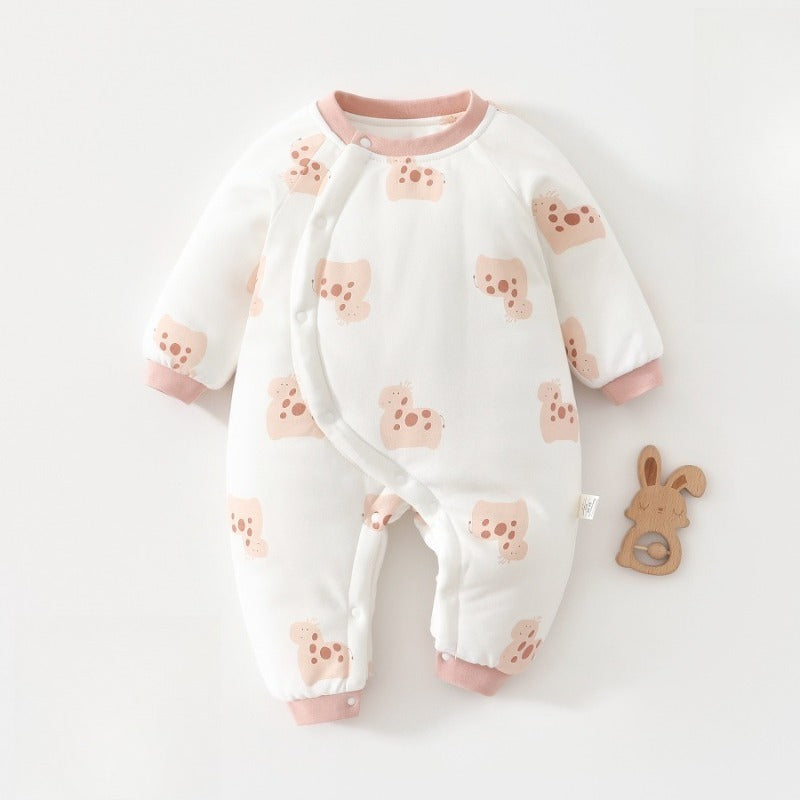 100% Cotton Long Sleeve Snap-Up Quilted Romper - Tiger & Forest