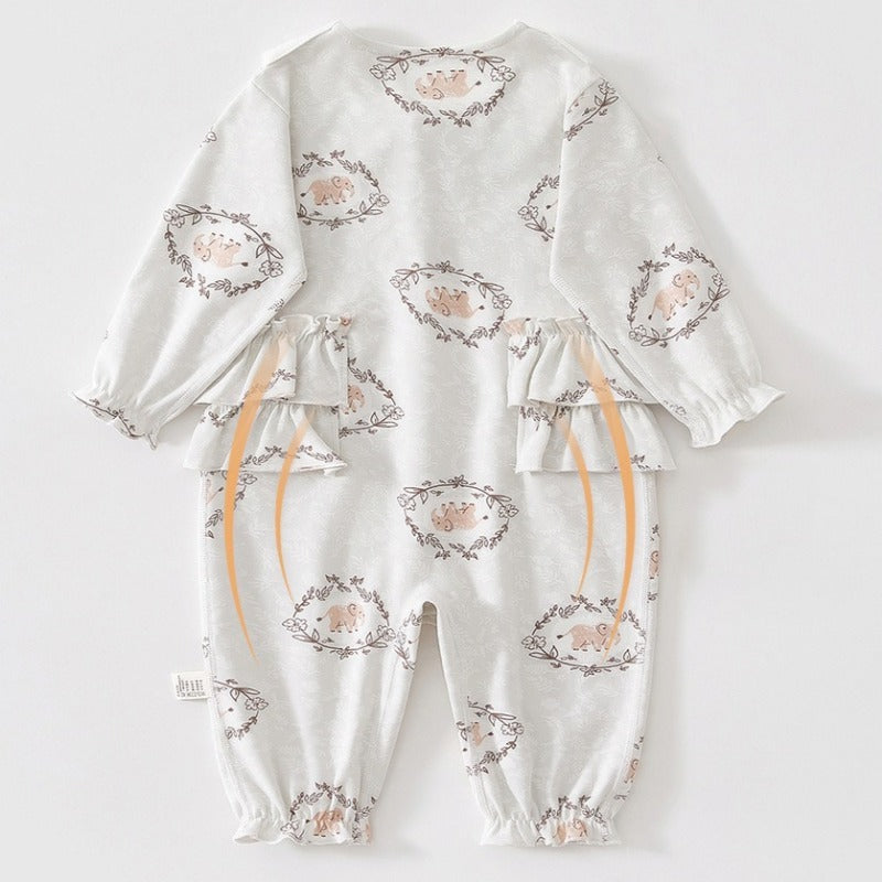 100% Cotton Snap-up Long-Sleeve Romper - Brown Elephant
