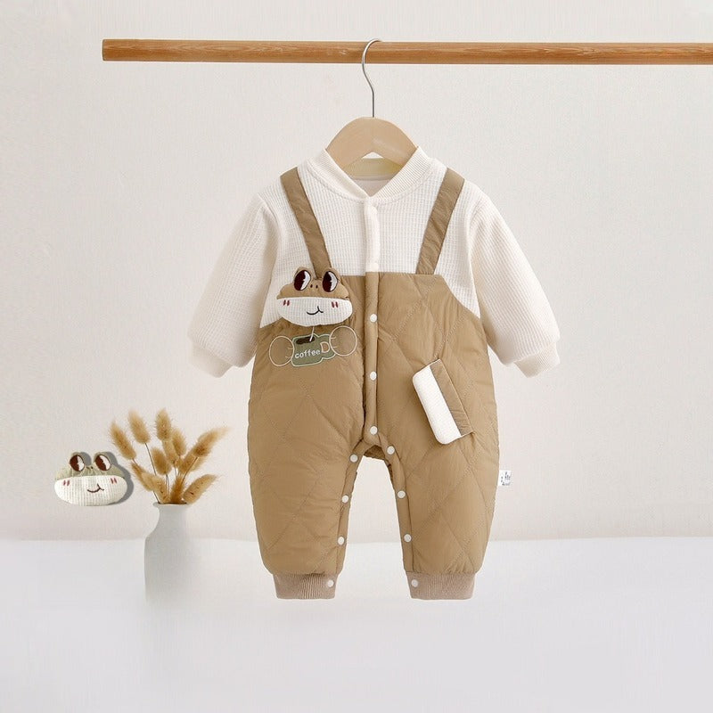 Cotton Long Sleeve Snap-Up Quilted Romper - Pink Bunny