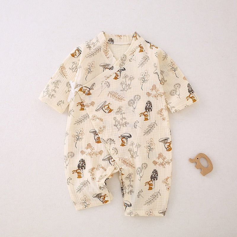 100% Cotton Long-Sleeve Kimono Romper - Little Tiger
