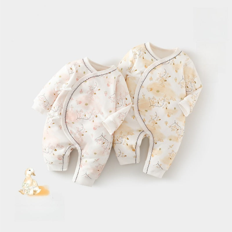 100% Cotton Quilted Romper with Velcro Closure - Yellow Flower