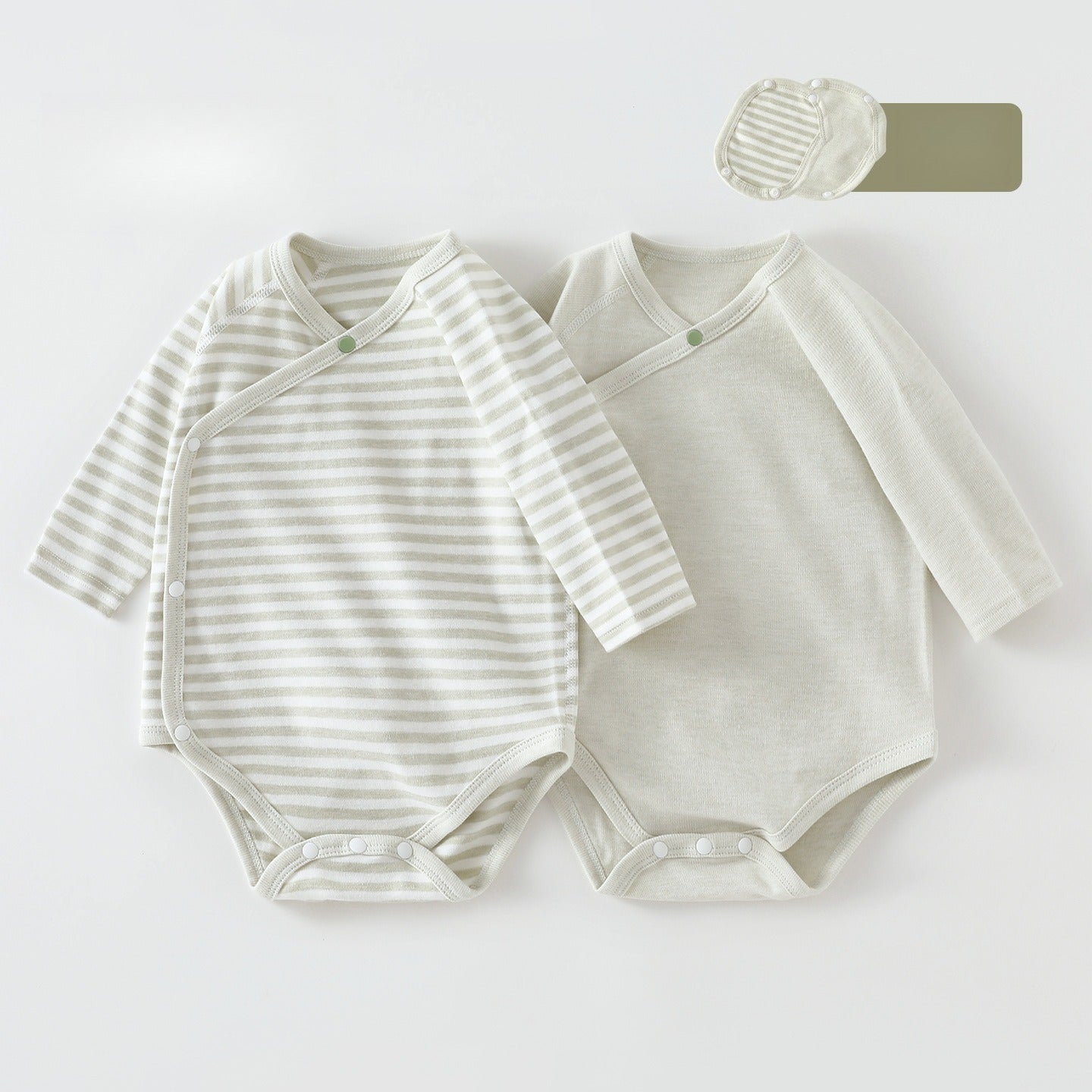 [2-Pieces Set] 100% Cotton Long Sleeve Side-Snap Bodysuit - Blue & Blue Stripe