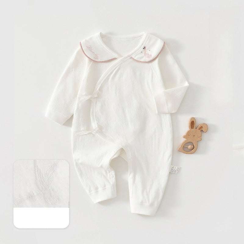 100% Cotton Long-Sleeve Kimono Romper - White Swan