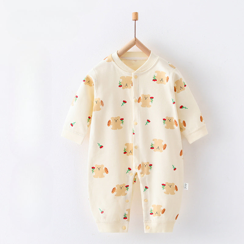 100% Cotton Snap-Up Long Sleeve Romper - Blue Bird