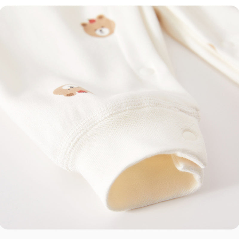 100% Cotton Long Sleeve Romper - Apple Bear