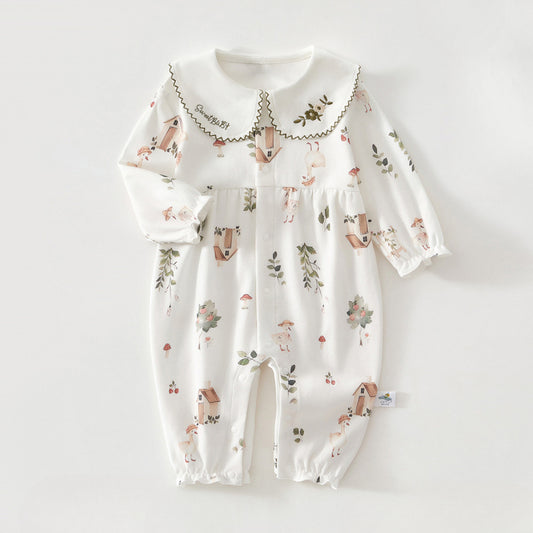 100% Cotton Long Sleeve Snap-Up Romper - Country House