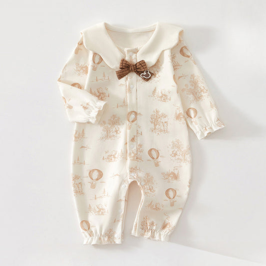 100% Cotton Long Sleeve Snap-Up Romper - Bowknot with Balloon