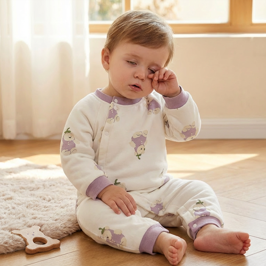 100% Cotton Long Sleeve Snap-Up Quilted Romper - Tiger & Forest