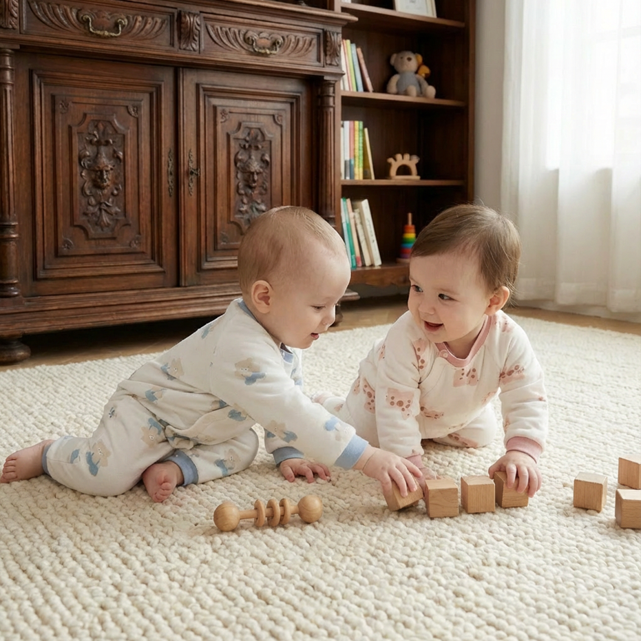 100% Cotton Long Sleeve Snap-Up Quilted Romper - Tiger & Forest