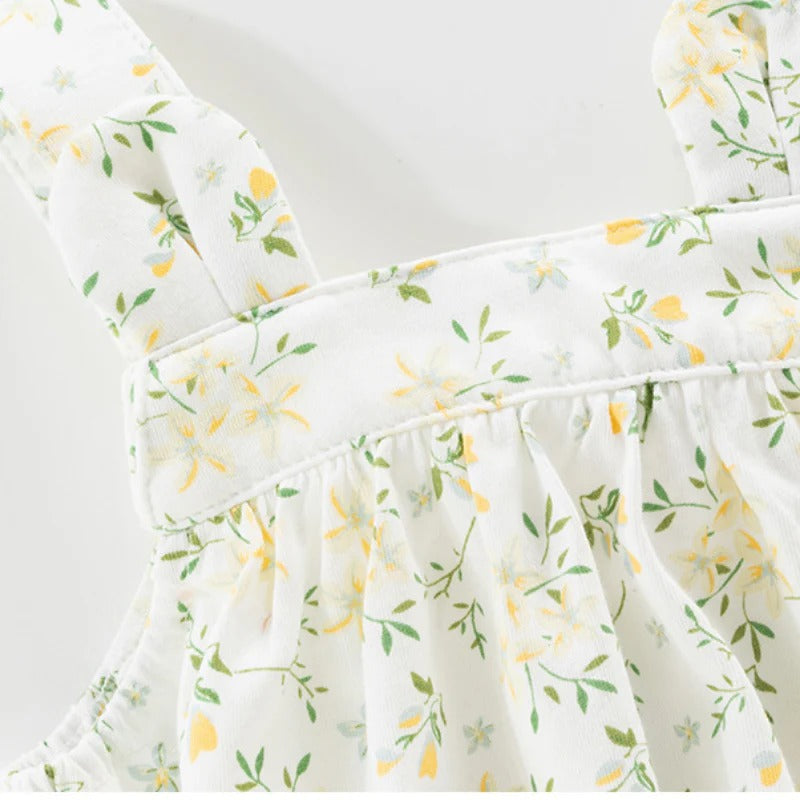 100% Cotton Sleeveless Bodysuit - Green Floral Garden