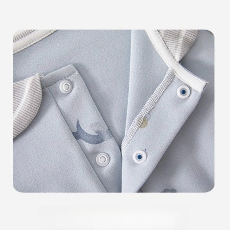 100% Cotton Snap-up Long-Sleeve Romper - Blue Dolphin