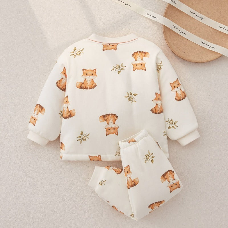 100% Cotton Quilted Long Sleeve Snap-Up Top & Pants Set - Baby Deer