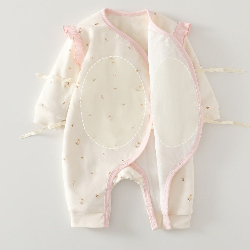 100% Cotton Long Sleeve Snap-Up Quilted Romper - Bunny & Flowers