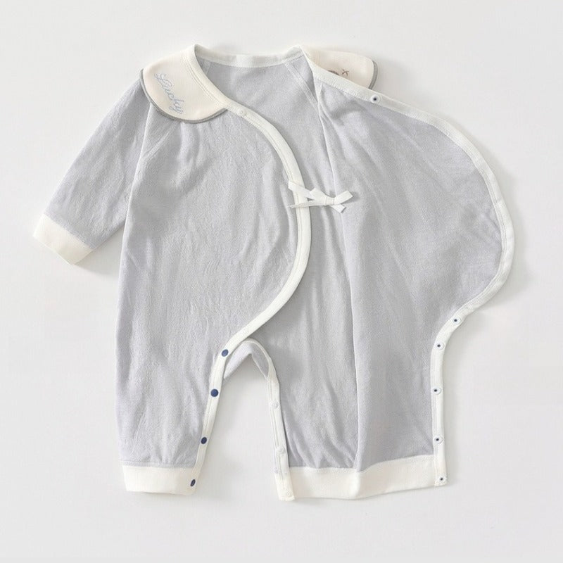 100% Cotton Long-Sleeve Kimono Romper - White Swan