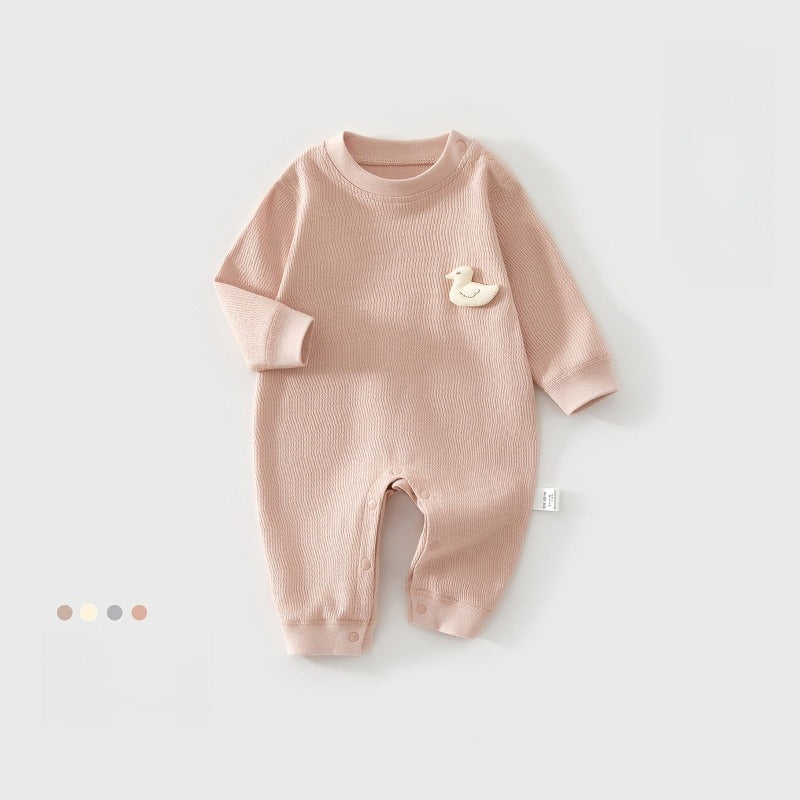 100% Cotton Long Sleeve Snapup Romper - Pink Snapup