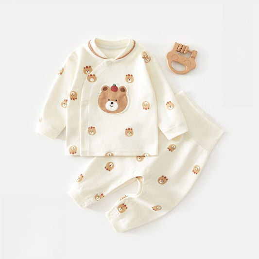 100% Cotton Long Sleeve Snap-Up Top & Pants Set - Apple Bear