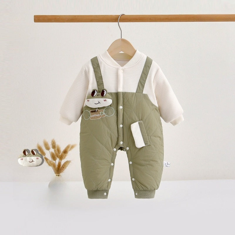 Cotton Long Sleeve Snap-Up Quilted Romper - Pink Bunny