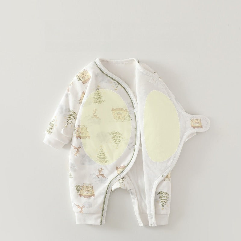 100% Cotton Quilted Romper with Velcro Closure - Green Tree