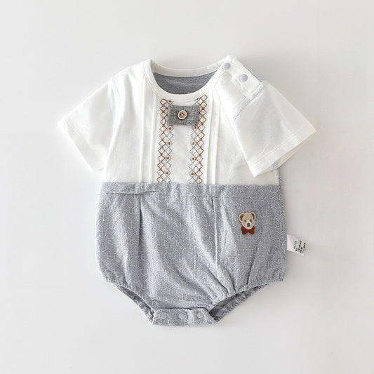 Cotton Short Sleeve Overhead Bodysuit - Brown Bear - Organic Cotton Clubs