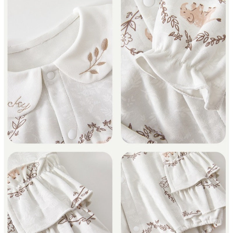 100% Cotton Long Sleeve Pullover Bodysuit - Cute Elephant & Flowers