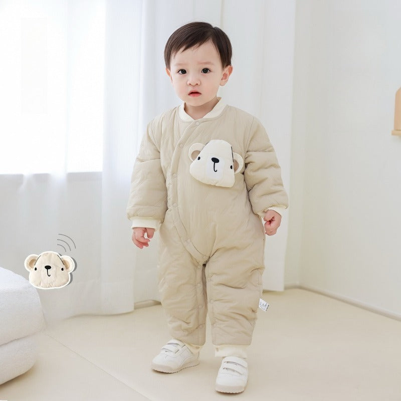 Cotton Long Sleeve Snap-Up Quilted Romper - Pink Bunny