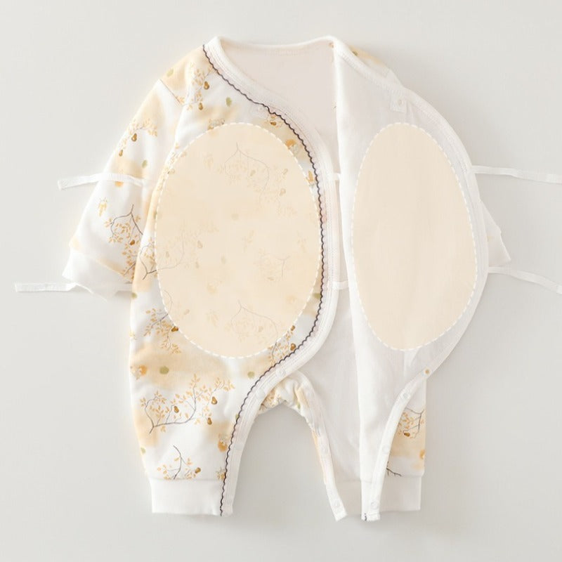 100% Cotton Quilted Romper with Velcro Closure - Yellow Flower