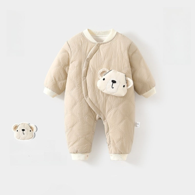 Cotton Long Sleeve Snap-Up Quilted Romper - Pink Bunny