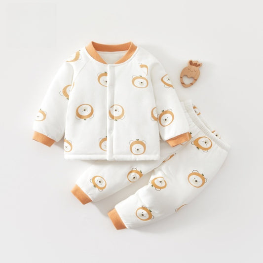 100% Cotton Long Sleeve Quilted Top & Pants Set- Orange Bear