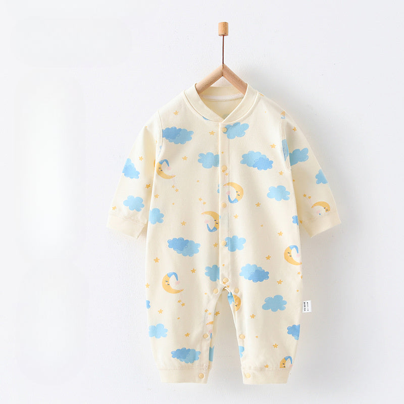 100% Cotton Snap-Up Long Sleeve Romper - Blue Bird