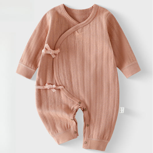 100% Cotton Long Sleeve Kimono Romper - Brown